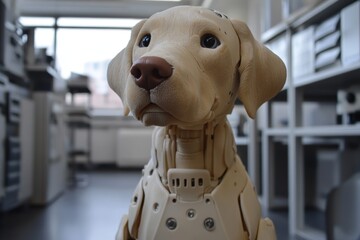 Leinwandbilder - Advanced robotic dog model displayed in a modern office environment showcasing its realistic design and technology