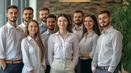 Poster - In a modern office, a diverse team of talented professionals in smart casual attire collaborates effectively, demonstrating teamwork and commitment to fostering innovation in business and technology
