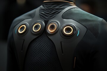 Fototapete - High-tech suit design featuring illuminated sensors in a futuristic environment