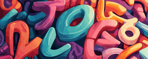 Wall Mural - Vibrant abstract art with colorful interlocking letters in 3d style.