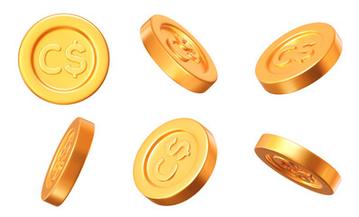 Wall Mural - 3d set of golden canadian dollar coins with different angles. stock vector illustration on isolated 