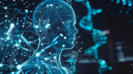 Leinwandbilder - This digital image shows genetic changes to extend human youth using advanced technology.