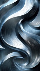 Wall Mural - flowing metallic waves abstract background with brushed metal texture and cool blue color palette fo