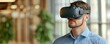 © เด็กชาย นุ่มนิ่ม - strategic marketing competitive analysis social media concept. Man wearing virtual reality headset in a modern environment.