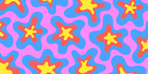 Poster - Abstract Geometric Wavy Background. Cool Funky Art Vector Design. Groovy Trippy Hippy Pattern. Psychedelic Y2k Texture. Retro Fun Bg.
