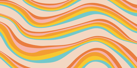 Poster - Rainbow Wavy Abstract Backgound. Cool Colorful Playful Texture. Groovy Psychedelic Stripes. Y2k Funny Vector Texture. Pop Art Retro Bg.