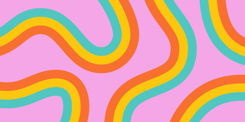 Fototapete - Rainbow Wavy Abstract Backgound. Cool Colorful Playful Texture. Groovy Psychedelic Stripes. Y2k Funny Vector Texture. Pop Art Retro Bg.