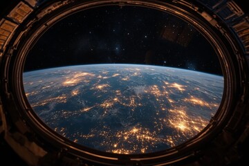 Poster - View of Earth illuminated at night from a spacecraft in low orbit above the planet