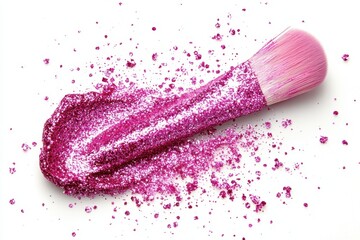 Wall Mural - artistic pink glitter brush stroke on white backdrop creating a glamorous and sparkling effect for c