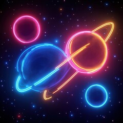 Wall Mural - vibrant neon planets in cosmic alignment a captivating display of celestial beauty and futuristic de
