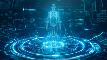 Leinwandbilder - This Digital model of a human figure highlighting genetic tweaks for improved longevity.
