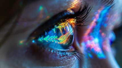 Leinwandbilder - This Close-up of a colorful eye showcasing advanced genetic modifications.