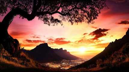 Wall Mural - Sunset overlooking cape town's majestic mountains nature landscape vibrant colors peaceful viewpoint
