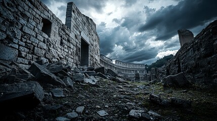 Aufkleber - Abandoned ancient ruins historic site photography dramatic atmosphere ground level view timeworn beauty