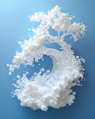 Wall Mural - artistic white tree with circular wave on blue background representing nature and abstract design