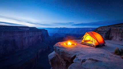Wall Mural - camping under stars landscapes concept. a serene camping scene at dusk, featuring a tent and campfir