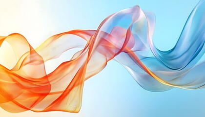 Poster - Flowing Abstract Waves in Orange and Blue on Soft Background