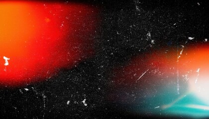 Poster - grunge cosmic abstract background with red and blue light flares, scratched texture, and colorful lens effects

