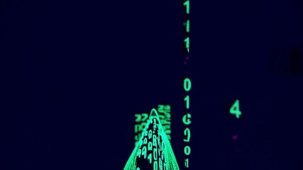 Wall Mural - digital matrix code displaying neon green symbols in a patterned cascade: an abstract representation