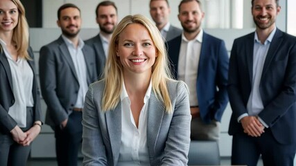 Poster - In a modern office, a skilled team in stylish suits collaborates, highlighting the importance of innovation and teamwork essential for success in todays competitive business landscape