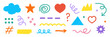 © Bochana - Scribble crayon playful naive vector set shapes—doodle charcoal geometric collage irregular organic shapes, hearts, cloud, star, and texture. Abstract doodle objects and hand-drawn shapes.