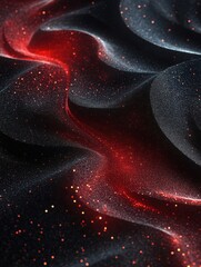 Canvas Print - abstract dark fabric with red glowing particles creating a dynamic flowing wave pattern for modern d