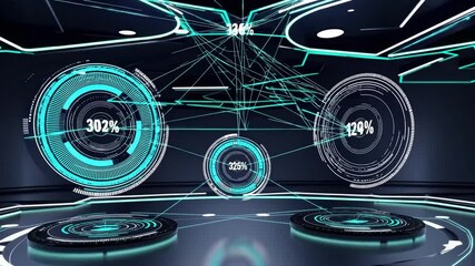Wall Mural - seamless loop futuristic data visualization in a modern tech environment with circles and digital me