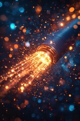 Wall Mural - futuristic fiber optic cable with glowing lights and bokeh effect in a dark abstract background