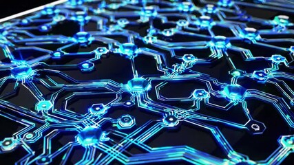 Wall Mural - seamless loop intricate blue circuit board design: a close-up view of modern technology featuring co