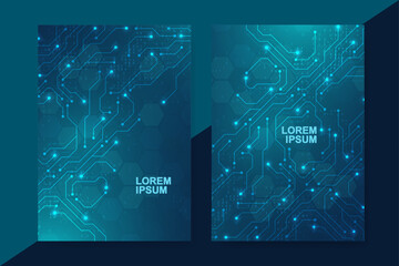 Modern digital technology design template for a brochure, flyer, cover, report, poster, header, banner, presentation. Digital tech motherboard texture design. Vector illustration