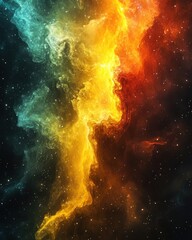 Wall Mural - ethereal cosmic cloudscape with vibrant hues of teal gold and red creating a mesmerizing celestial a