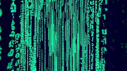 Wall Mural - seamless loop visualization of binary data flow in a digital environment with green code on a dark b