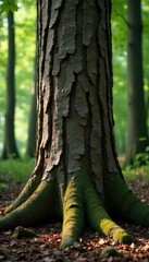 Wall Mural - dense and heavy wooden tree trunk with visible knots, forest, wood