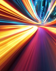 Wall Mural - dynamic city lights blur into vibrant motion creating a sense of speed and futuristic travel in a mo