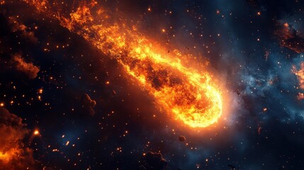 Wall Mural - fiery comet hurtling through the vast expanse of space amidst twinkling stars and cosmic dust nebula