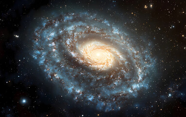 a spiral galaxy with a bright yellow center