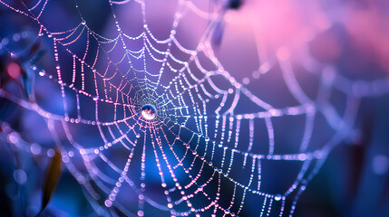 Wall Mural - intricate beauty a close-up exploration of a spider web adorned with morning dewdrops. luminous web.