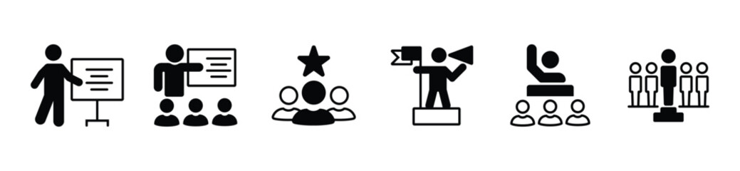 Leadership icon set. Human organization leader teamwork structure hierarchy. Mentorship, coaching, charisma, head, lead, chairman, manager. Vector illustration. vector stock. eps 10.