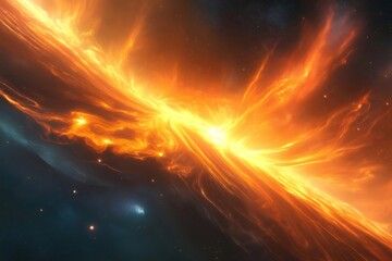 Wall Mural - Powerful cosmic event illuminating the darkness of the universe with vibrant orange and yellow hues