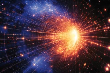 Wall Mural - Bright wormhole connecting two galaxies through space and time, with glowing energy fields and a network of interconnected lines