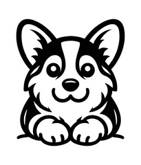 Wall Mural - cute corgi puppy with front view sitting smiling and happy with detailed black and white vector