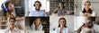 © fizkes - Group of diverse people using headphones in various spaces, actively engaged in online learning, remote digital communication, enjoying music, podcasts, or relaxation activities at home, collage view