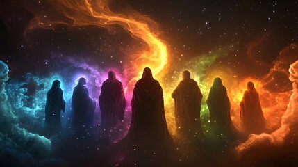 Wall Mural - a collection of ai-generated characters in a vibrant fantasy setting