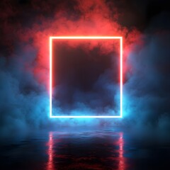 Wall Mural - Neon rectangle between colorful clouds