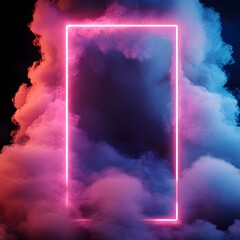 Wall Mural - Neon rectangle between colorful clouds