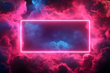 Wall Mural - Neon rectangle between colorful clouds