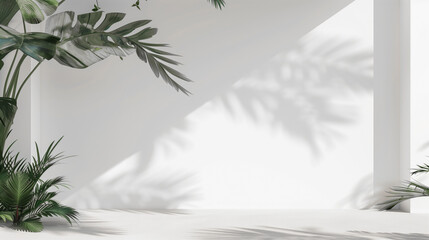 Aufkleber - White room with trees shadows and sunlight with plants