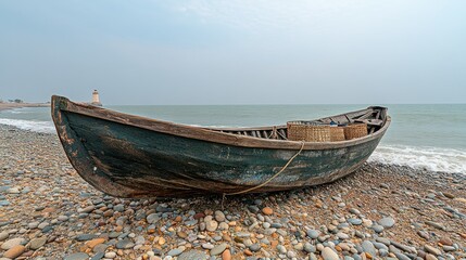  Old fishing boat on a pebble beach