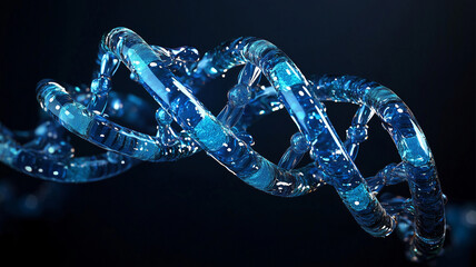 Aufkleber - DNA close-up on dark blue background. View under the microscope. Generative ai