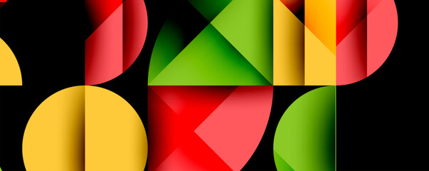 Fototapete - Abstract geometric background with layered gradient shapes forming dynamic patterns. Overlapping semi circles and triangles create depth and contrast